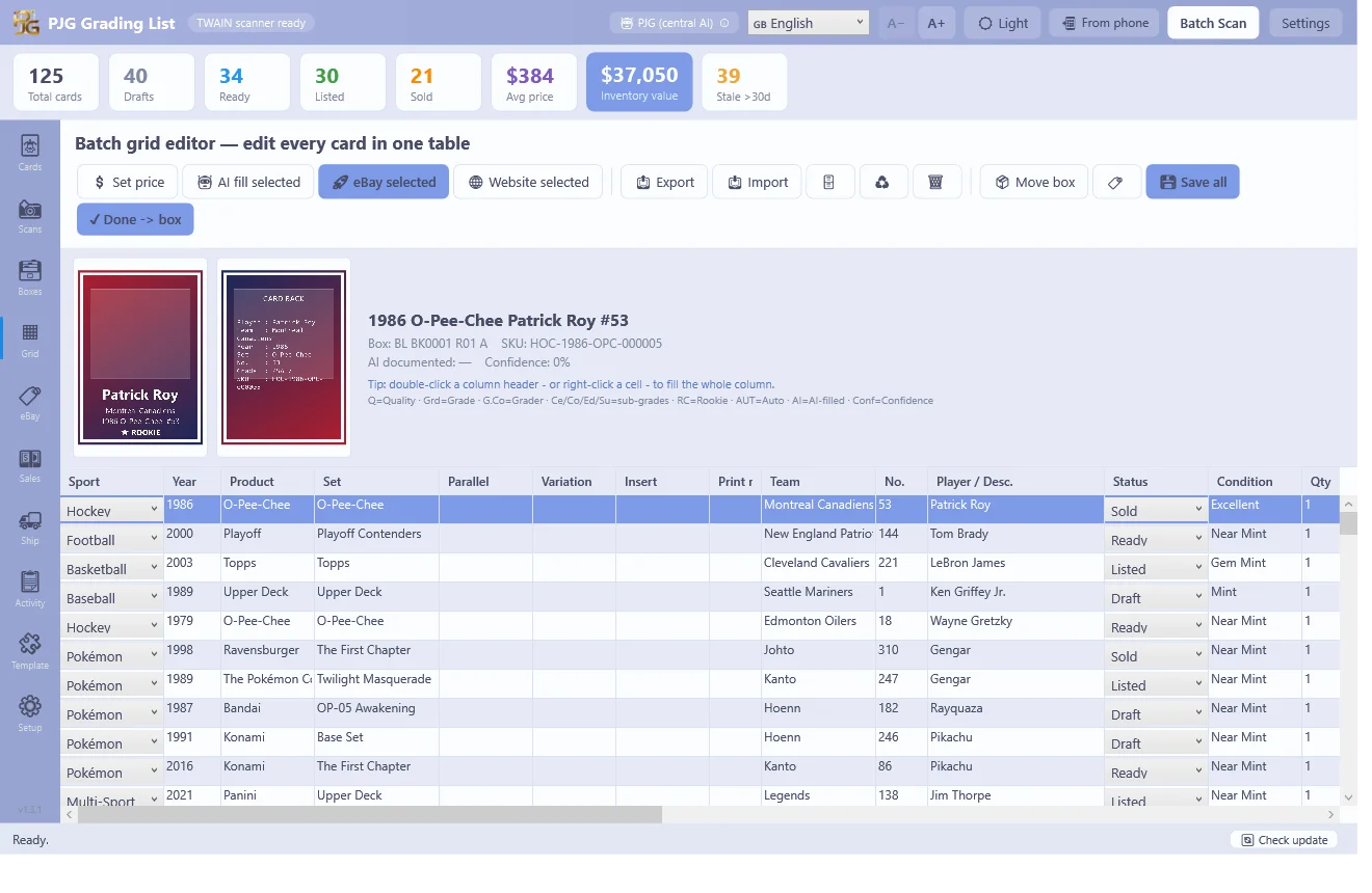 Batch grid editor β edit every card in one spreadsheet-style table